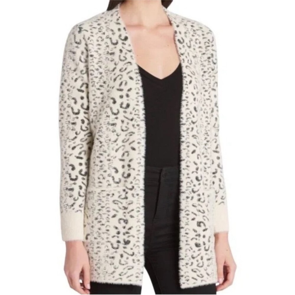 Evolution By Cyrus Leopard Print Open Front Fuzzy Soft Cardigan Sweater